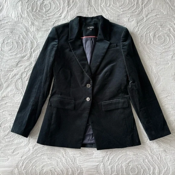 J. Crew - Tall Nipped-in Blazer in Stretch Velvet - Black / Green - Picture 4 of 14